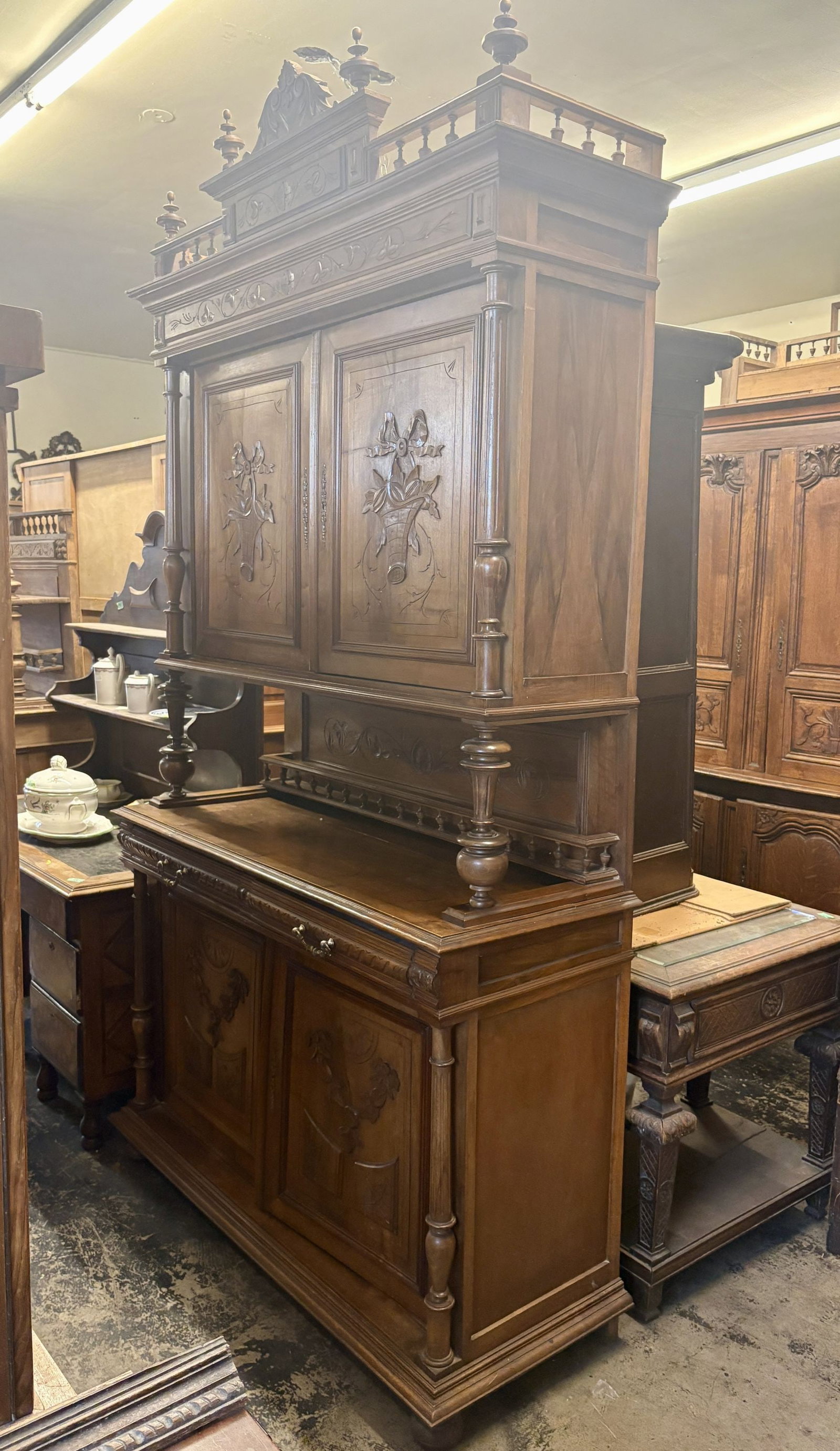 Antique Henry II Renaissance Carved Walnut Buffet and Sideboard Cabinet Decorated with Intricately (1 of 10)