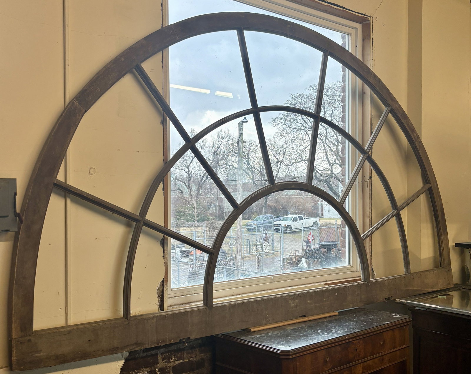 Antique Arched Window, Specifically Often Referred to as a Half-Round Sunburst Transom Window Sash: Antique Arched Window, Specifically Often Referred to as a Half-Round Sunburst Transom Window Sash -