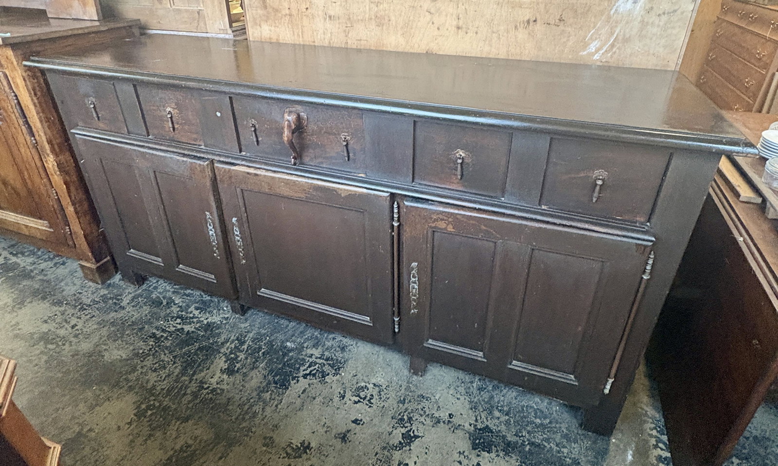 Antique Oak Dresser Base, likely dating from the early 18th century to the Georgian period. It (1 of 7)