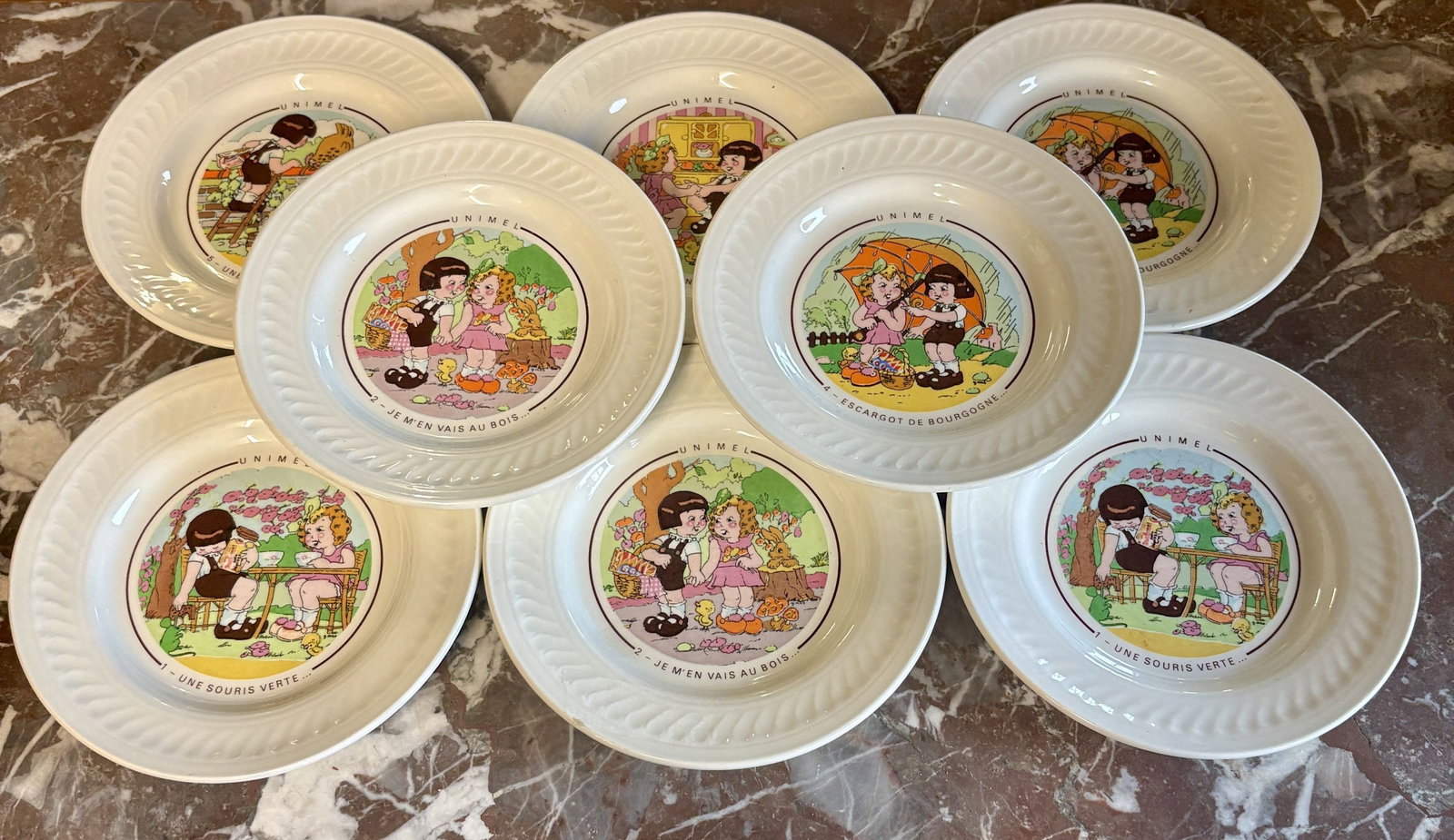 Vintage Unimel Children's French Nursery Rhyme Plates by GIEN France - 7.5" (1 of 6)