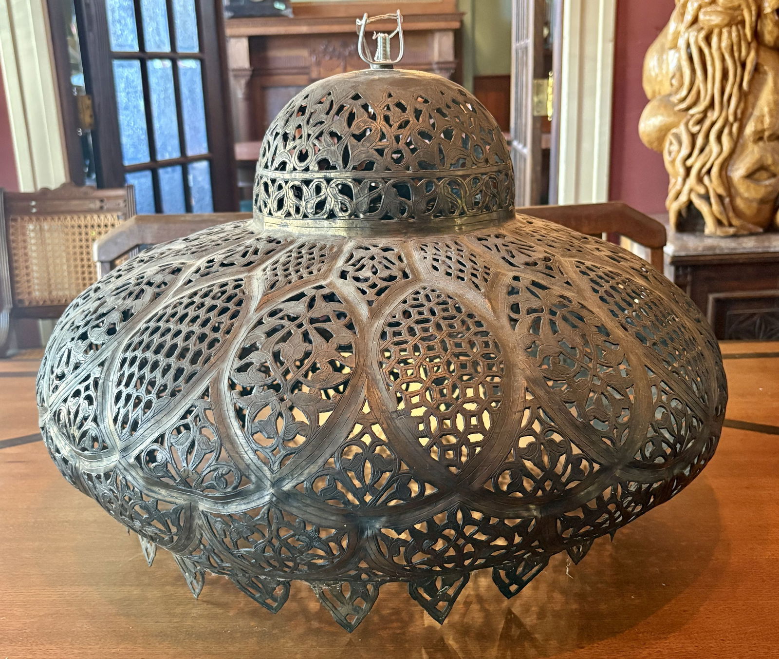 Antique Moroccan or Turkish Pierced Brass Lamp or Lantern - 20"x15" (1 of 4)