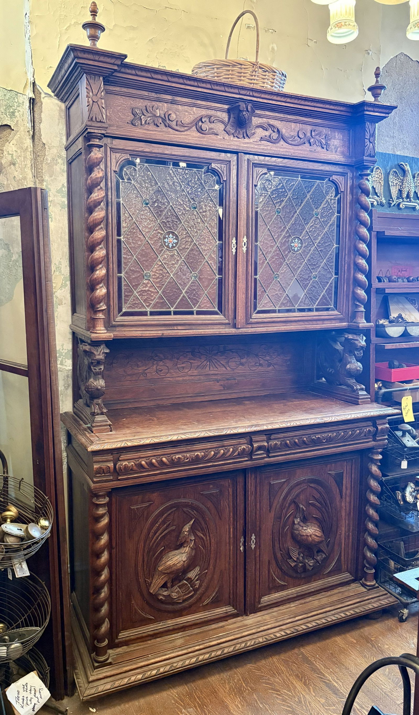 Antique 19th-century French Henry II Style Carved Oak Hunt Cabinet, Crafted from Solid Oak with (1 of 14)