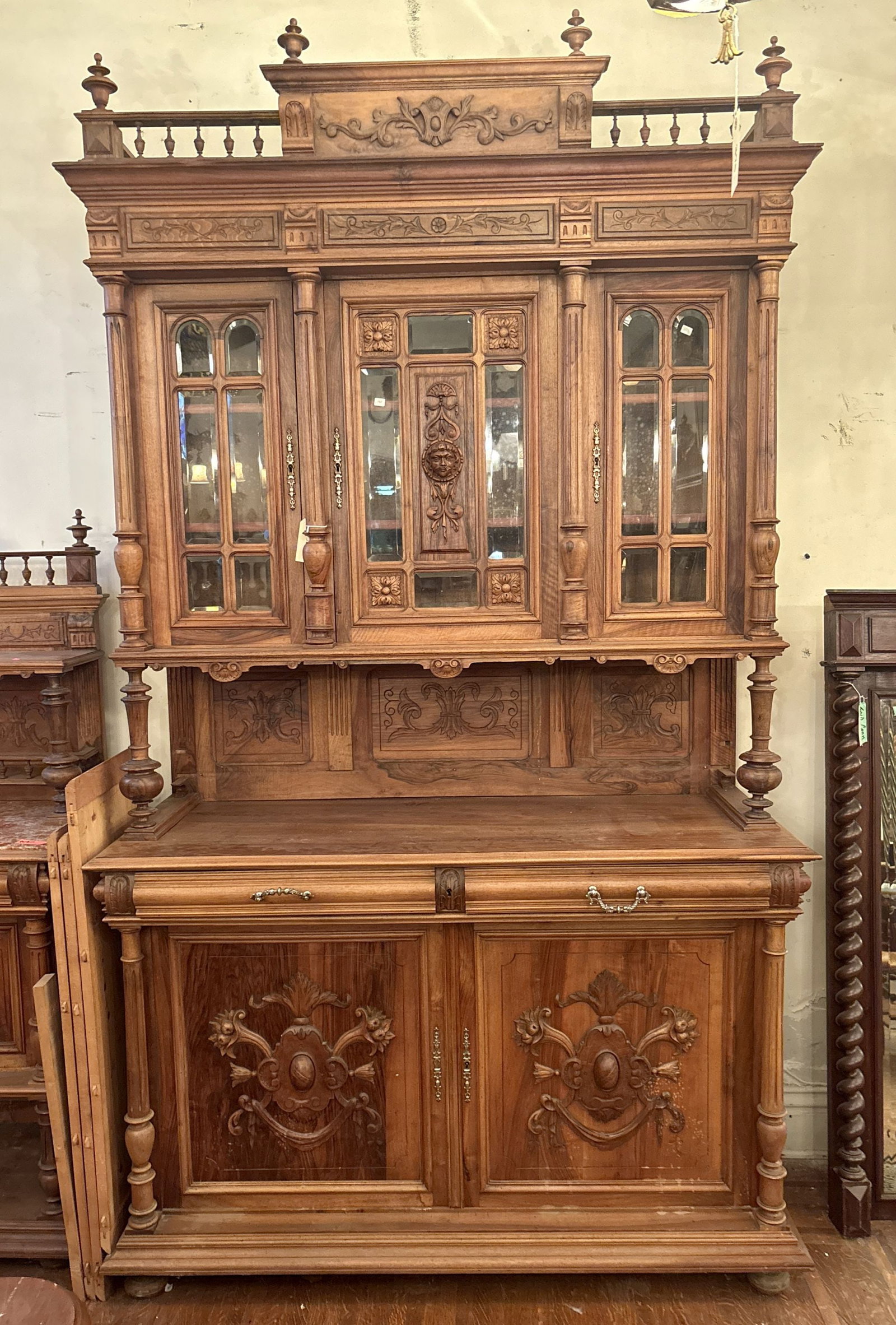 Antique French Walnut Hutch, designed in the opulent Henry II Renaissance Style featuring Intricate (1 of 8)