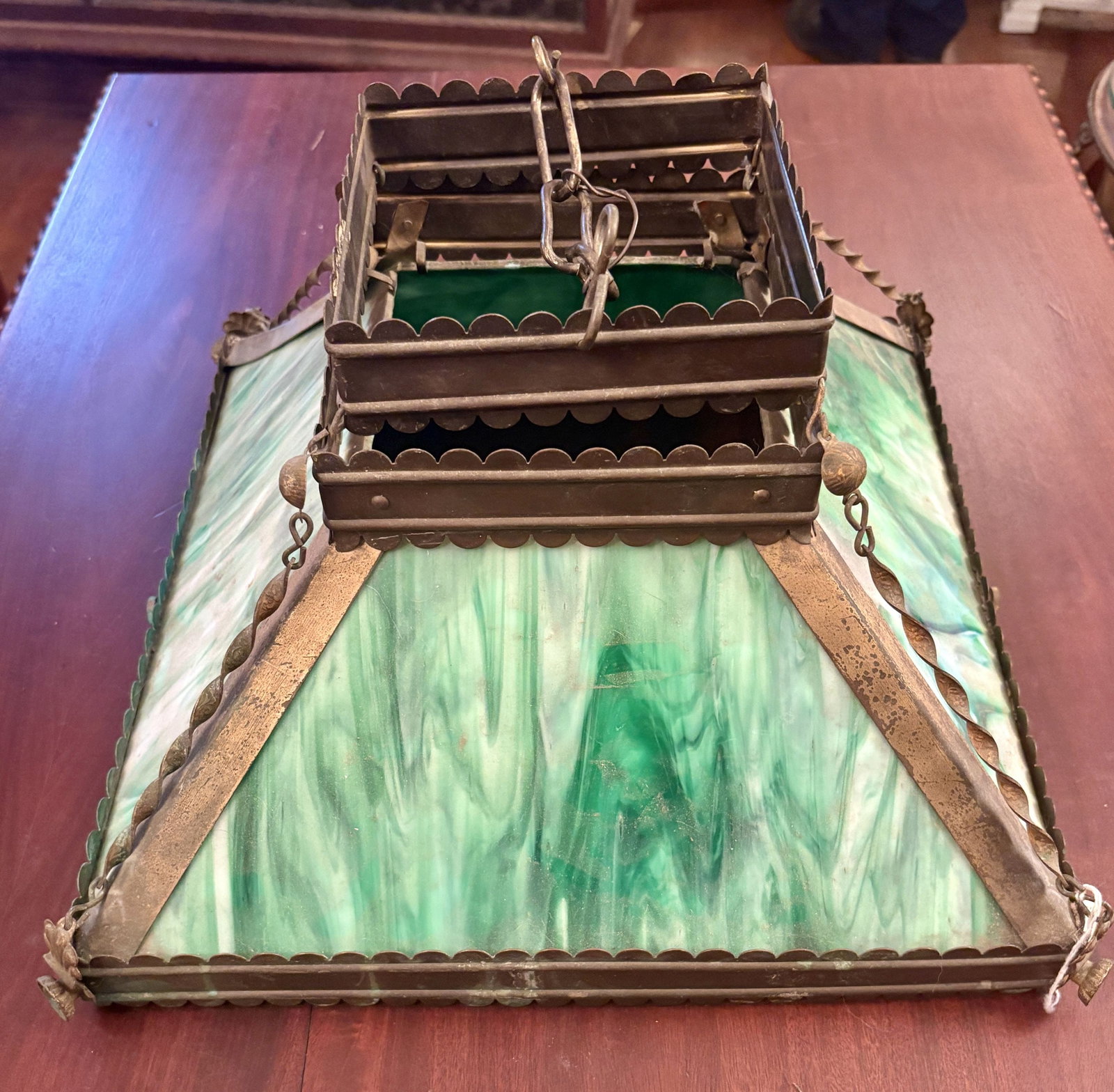 Antique Mission Style Slag Glass Lamp Shade 15"X15"X10": Antique Mission Style Slag Glass Lamp Shade 15"X15"X10"