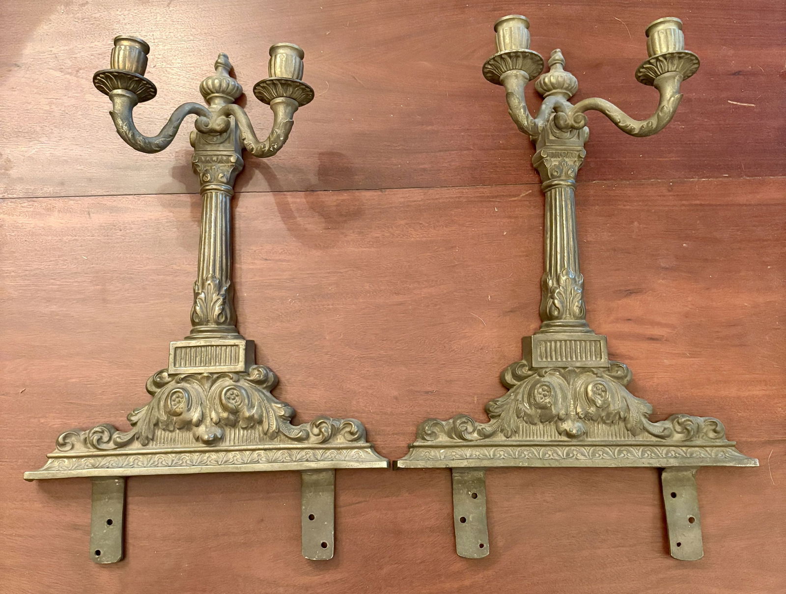 Pair Of Antique Heavy Brass - Bronze Wall Sconces 12"X18" (1 of 5)