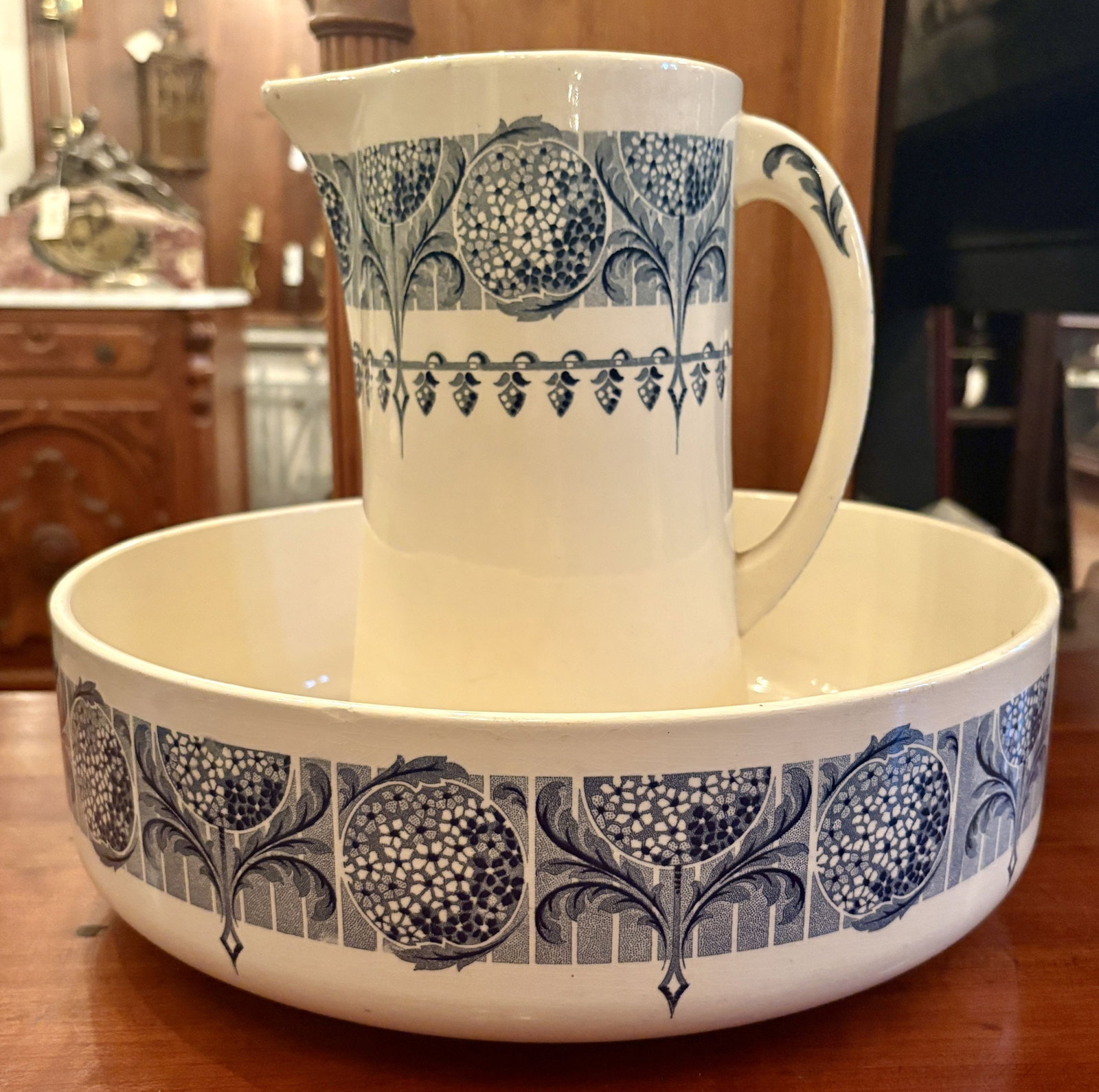 Antique Ceramic Washstand Pitcher and Matching Basin - 13"x10": Antique Ceramic Washstand Pitcher and Matching Basin - 13"x10"