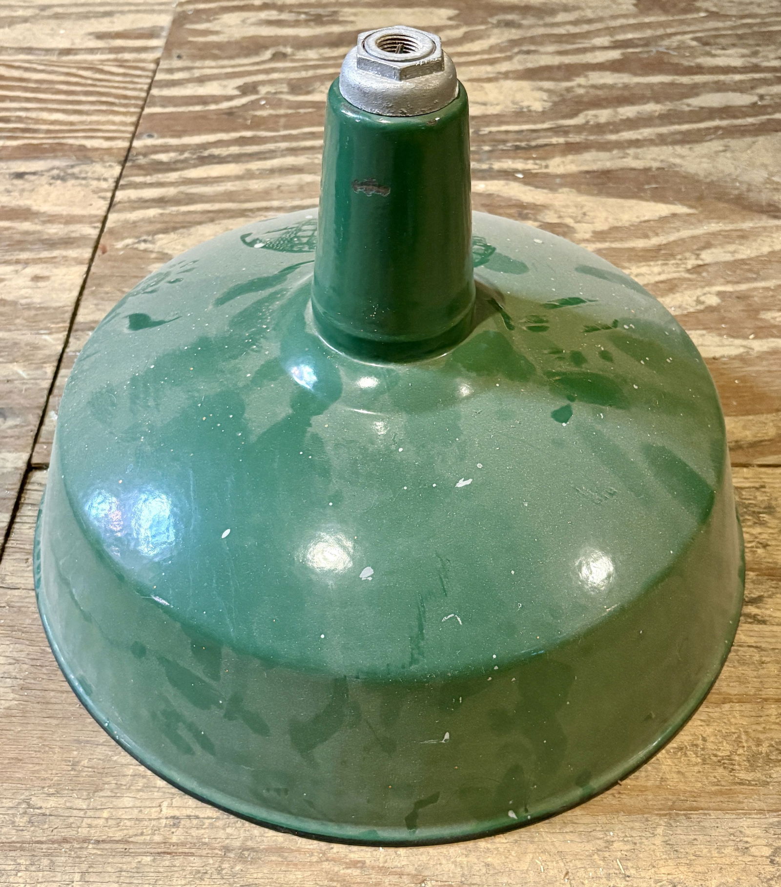 Vintage Industrial Green Enamel - White Porcelain Shade 17"X17"X14" (1 of 4)