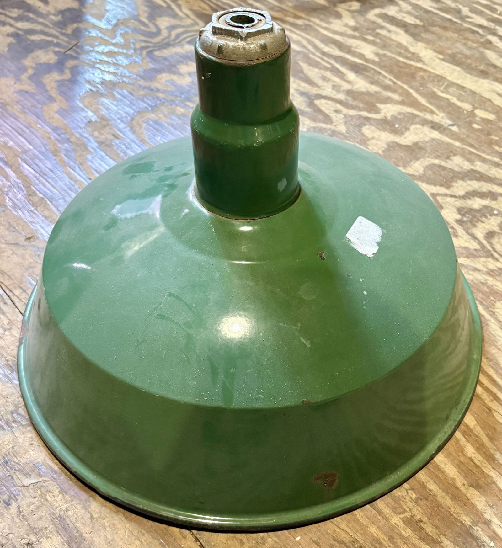 Vintage Industrial Green Enamel - White Porcelain Shade 17"X17"X14" (1 of 4)