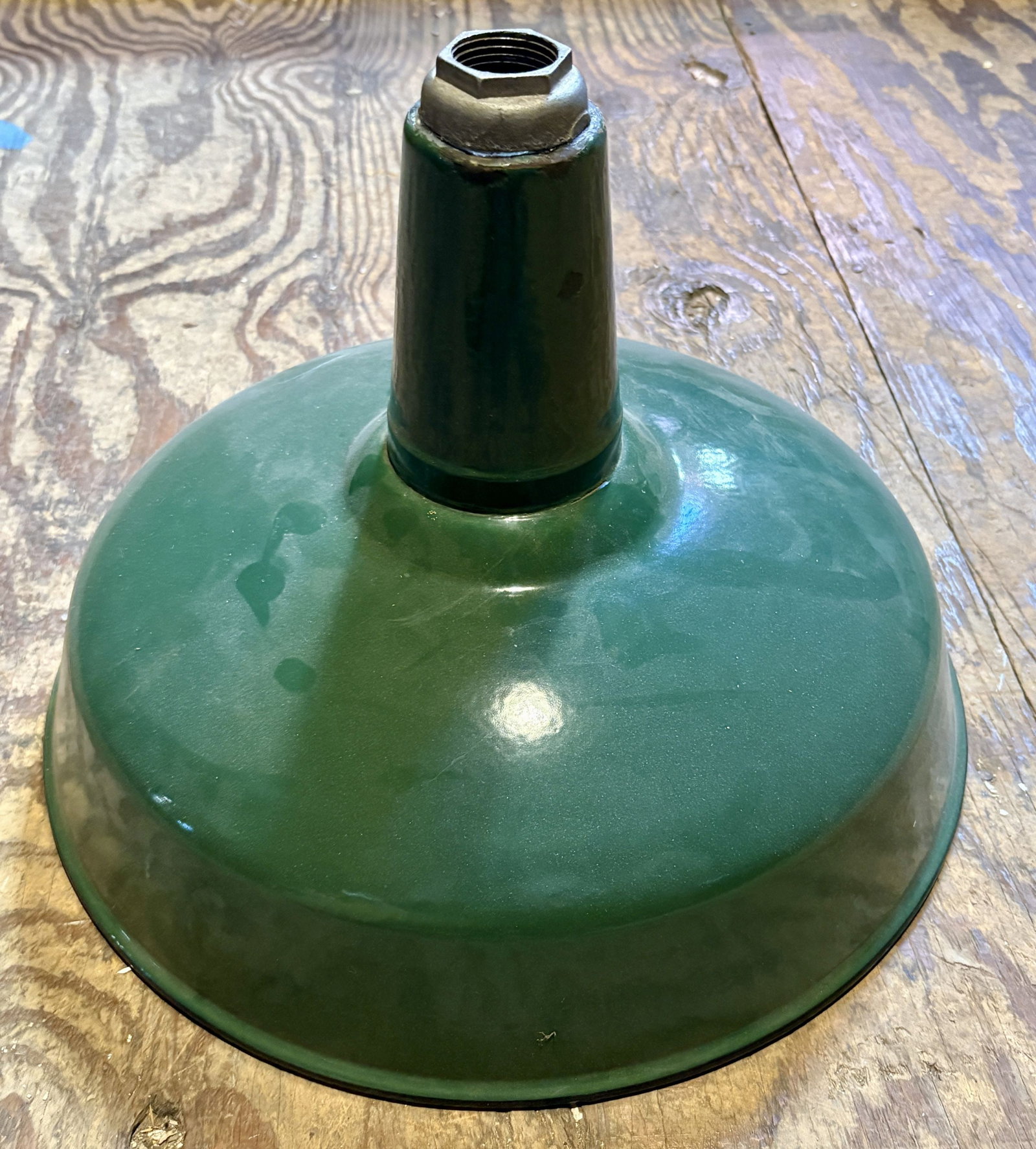 Vintage Industrial Green Enamel - White Porcelain Shade 15"X15"X12": Vintage Industrial Green Enamel - White Porcelain Shade 15"X15"X12"