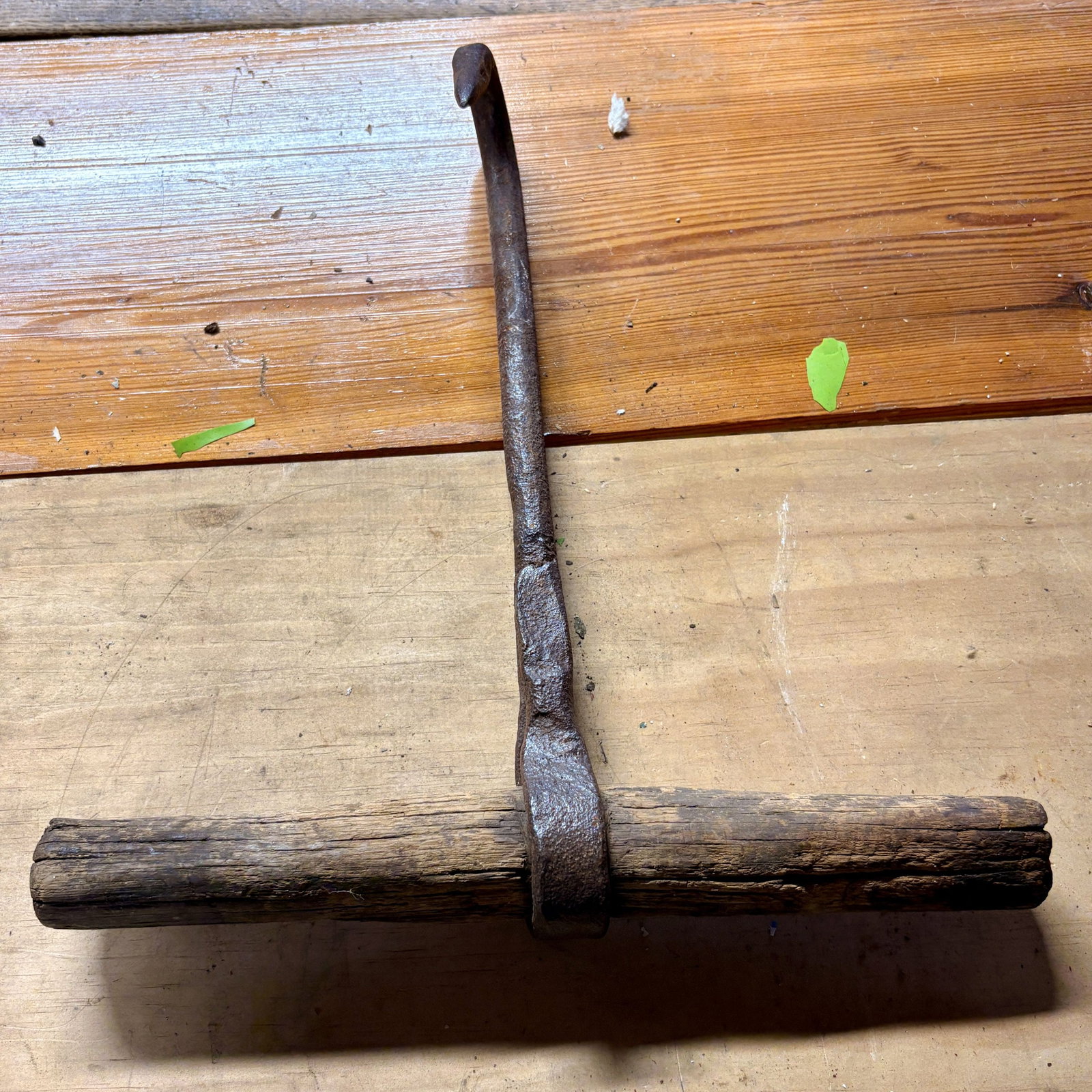 Antique Hand Forged Wrought Iron Hook 12"X14": Antique Hand Forged Wrought Iron Hook 12"X14"