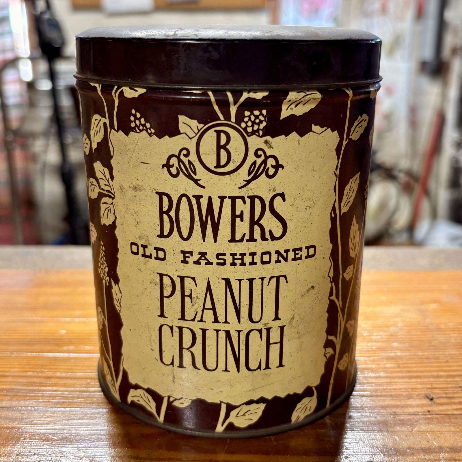 Vintage Bowers Old Fashioned Peanut Crunch Tin 4"X4"X6" (1 of 3)