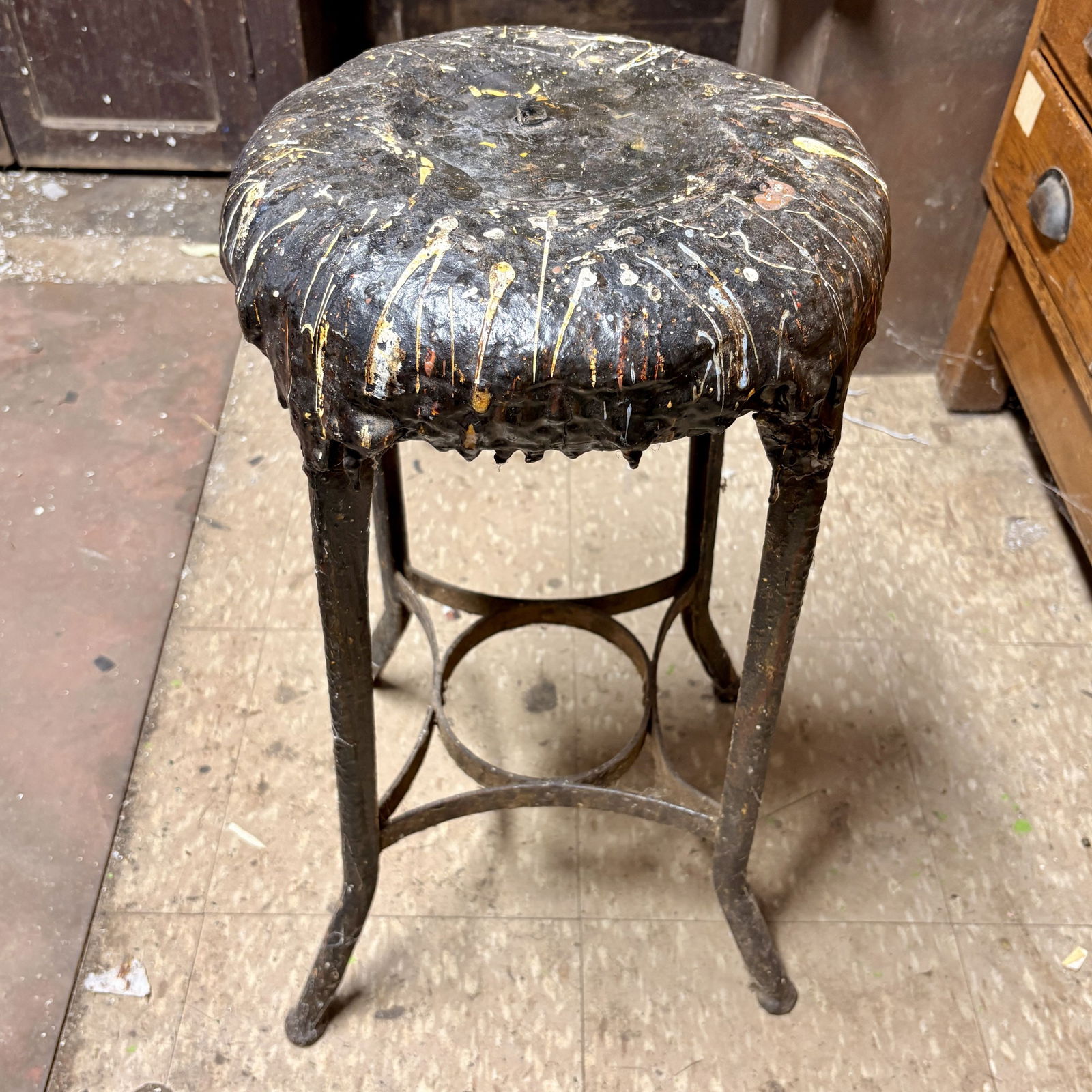 Industrial Metal Stool With Layered Paint Style Top 13"X13"X25" (1 of 4)