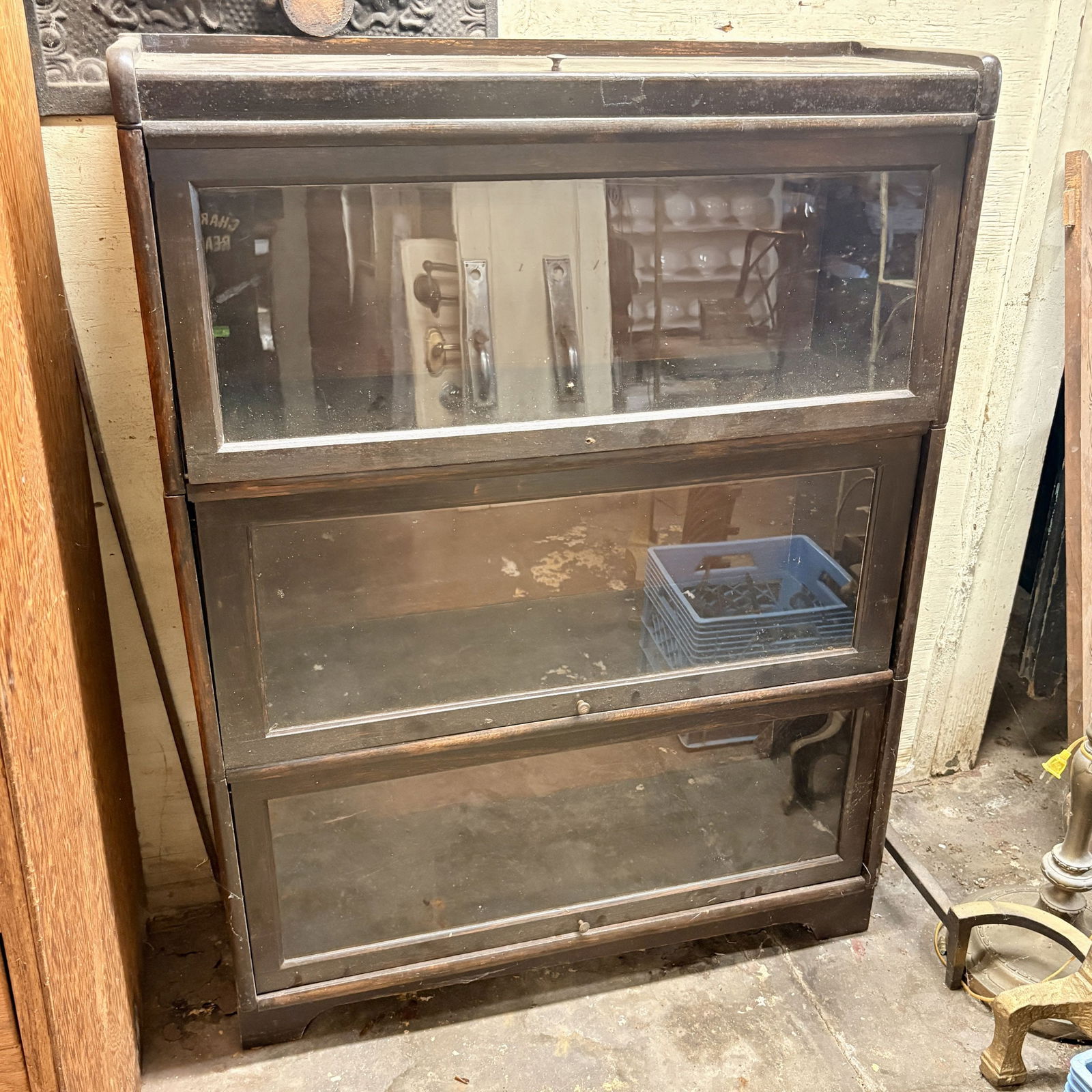 Antique Three-Stack Barrister Or Lawyer's Bookcase 12"X34"X47" - NOT AVAILABLE FOR SHIPPING, PICK (1 of 8)