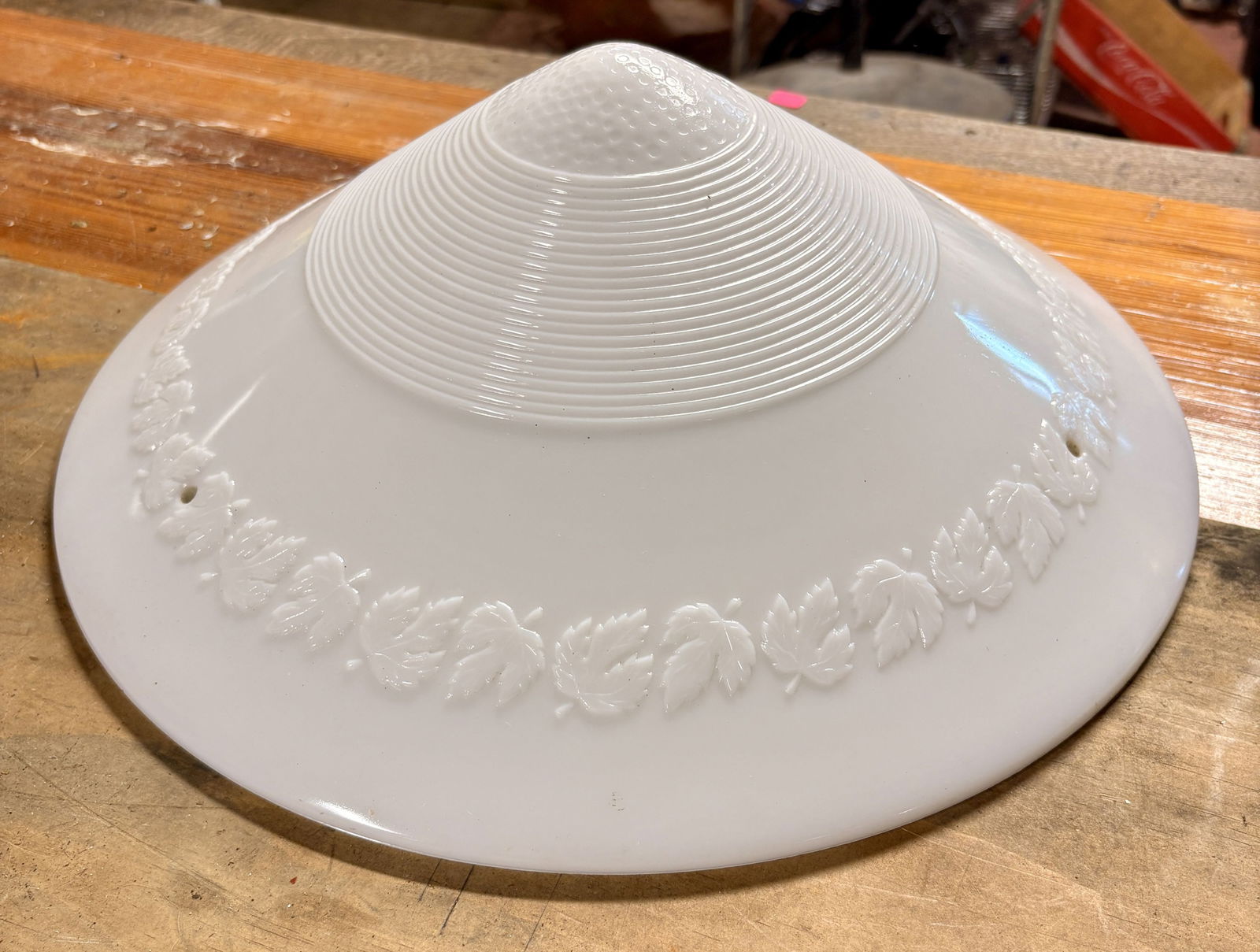 Art-Deco Milk Glass Pendant Light Shade 16"X16"X6": Art-Deco Milk Glass Pendant Light Shade 16"X16"X6"