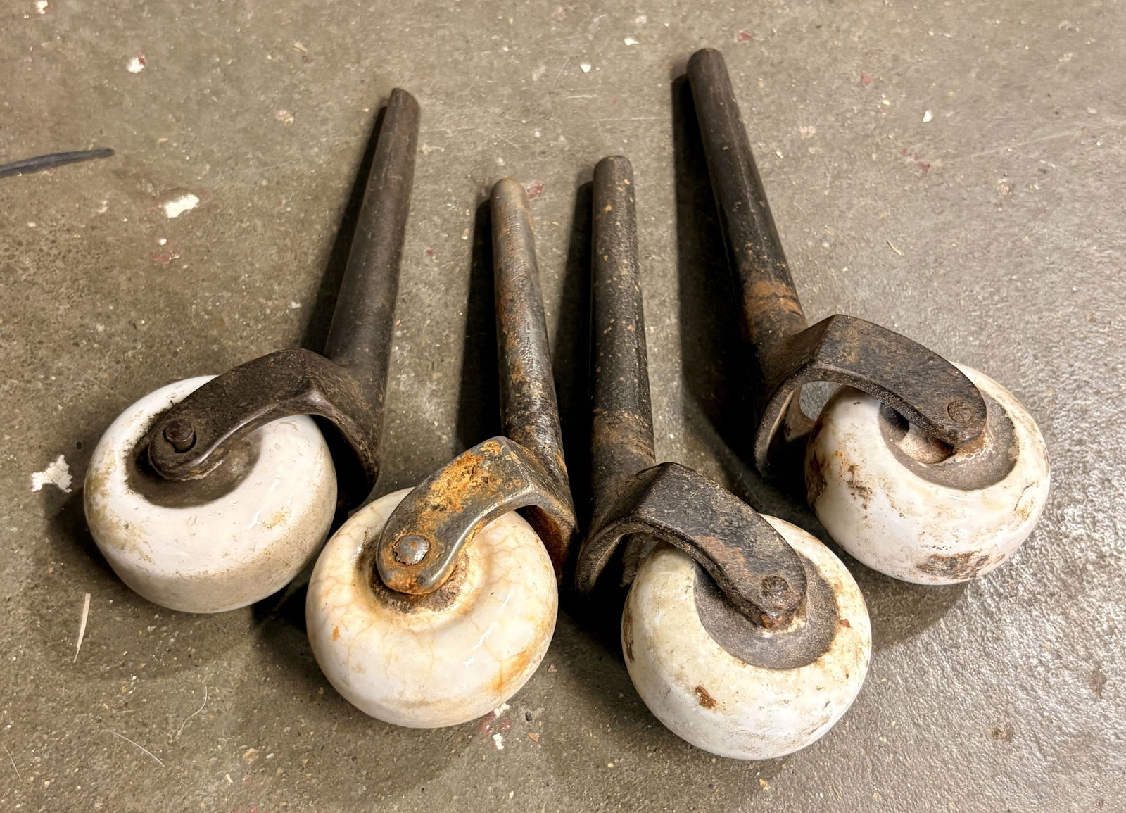 Set Of Antique Porcelain Furniture Caster Wheels 5": Set Of Antique Porcelain Furniture Caster Wheels 5"