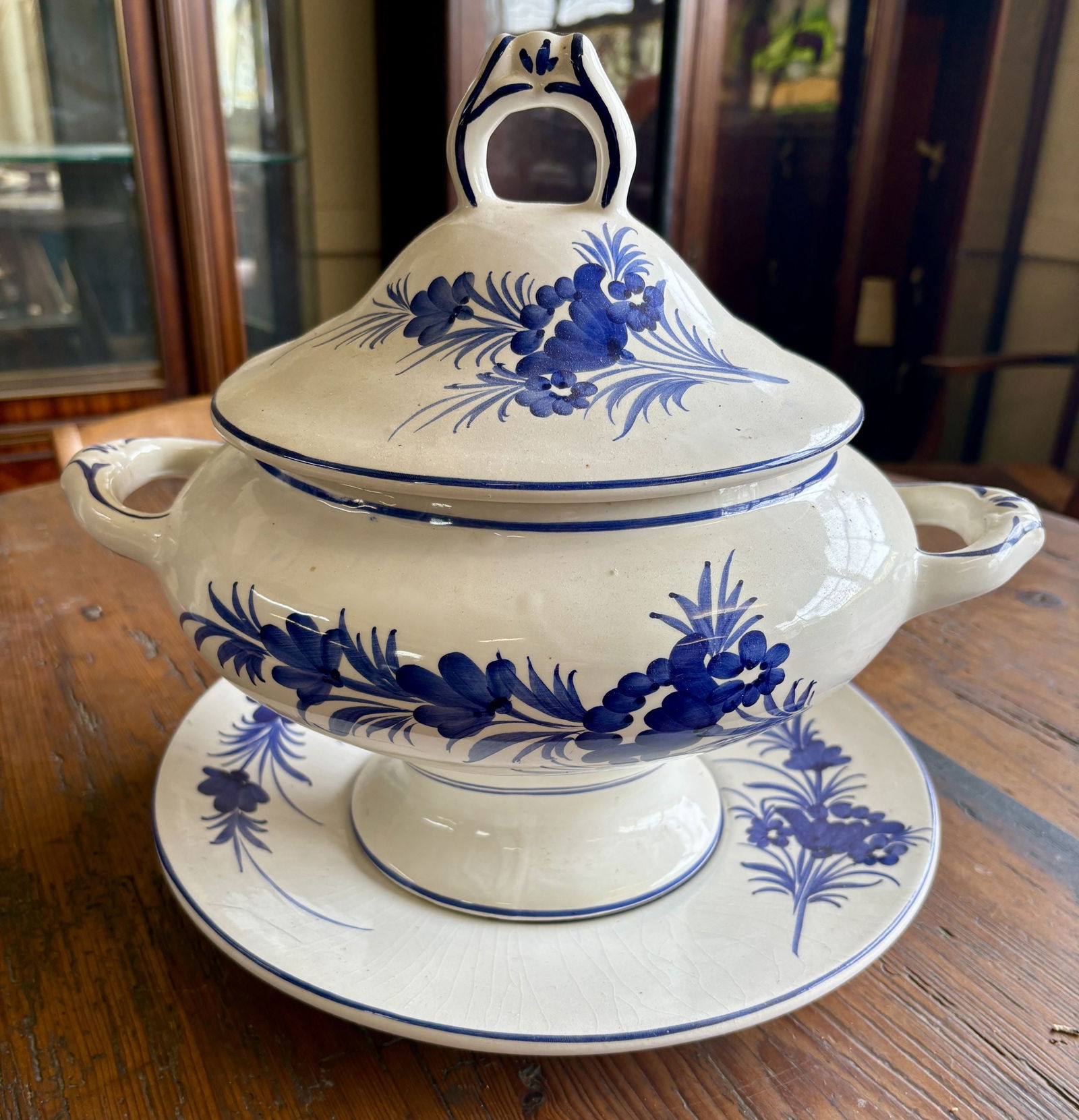 Vintage Cobalt Blue Floral Delft Soup Tureen 14"X`12" (1 of 6)