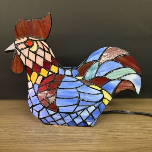 Tiffany-Style Stained Glass Rooster Accent Lamp 5"X11"X9": Tiffany-Style Stained Glass Rooster Accent Lamp 5"X11"X9"