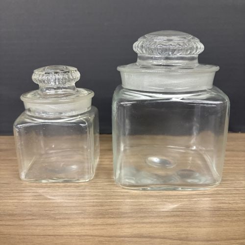 Pair Of Vintage Clear Apothecary Style - Country Store Glass Jars 4"X4"X6": Pair Of Vintage Clear Apothecary Style - Country Store Glass Jars 4"X4"X6"
