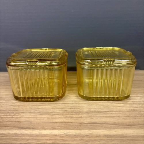 Federal Glass Amber Yellow Refrigerator Dishes 3.5"X3.5": Federal Glass Amber Yellow Refrigerator Dishes 3.5"X3.5"