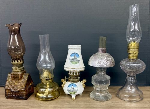 Lot Of 5 Miniature Antique - Vintage Oil Lamps 3"X10" (1 of 5)