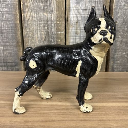Antique Hubley Style Cast Iron Boston Terrier Doorstop; Early 20th Century 4"X9"X9.5": Antique Hubley Style Cast Iron Boston Terrier Doorstop; Early 20th Century 4"X9"X9.5"
