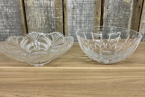 Pair Of Crystal And Clear Glass Serving Bowls 10"X4": Pair Of Crystal And Clear Glass Serving Bowls 10"X4"