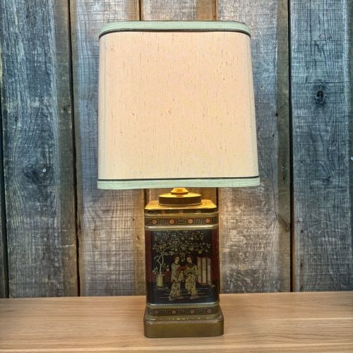 Vintage Chinoiserie Tole Tea Tin Canister Table Lamp 11"X23" (1 of 6)