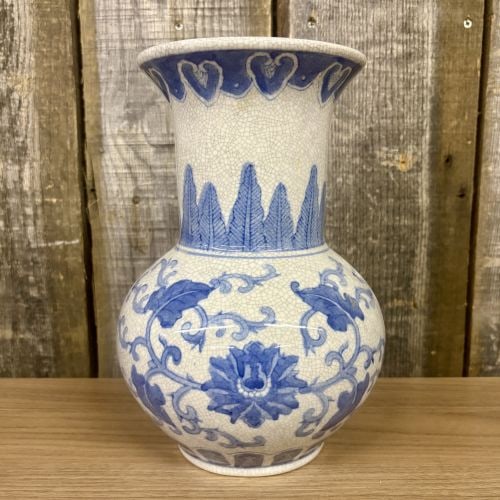 Chinese Blue - White Lotus Pattern Porcelain Vase 6"X10": Chinese Blue - White Lotus Pattern Porcelain Vase 6"X10"