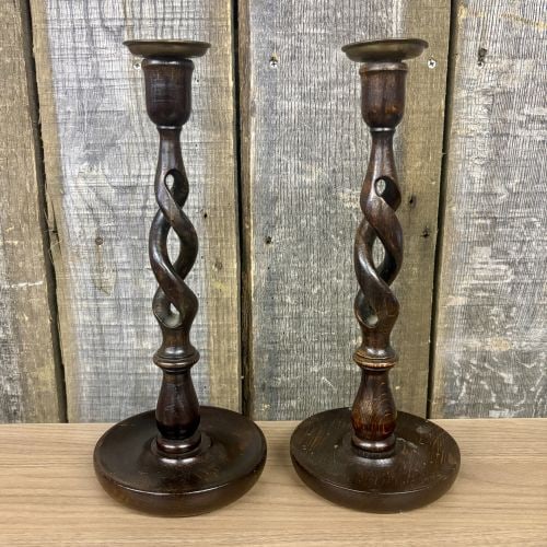 Antique English Open Barley Twist Candlesticks 5"X12" (1 of 5)