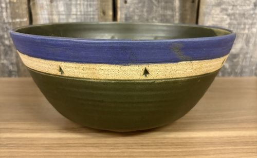 Vintage Stoneware Pottery Decorated Serving Bowl 11"X5": Vintage Stoneware Pottery Decorated Serving Bowl 11"X5"