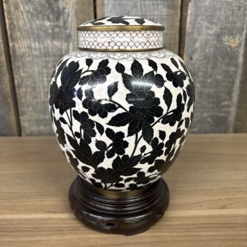 Antique Chinese Cloisonne Style Ginger Jar On Base 5.5"X9.5": Antique Chinese Cloisonne Style Ginger Jar On Base 5.5"X9.5"