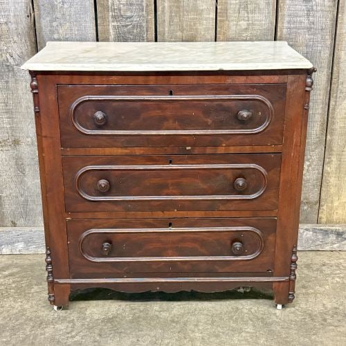 Antique Walnut 3 Drawer Marble Top Commode 16.5"X31"X31": Antique Walnut 3 Drawer Marble Top Commode 16.5"X31"X31" - NOT AVAILABLE FOR SHIPPING, PICK UP OR TRANSPORT ONLY