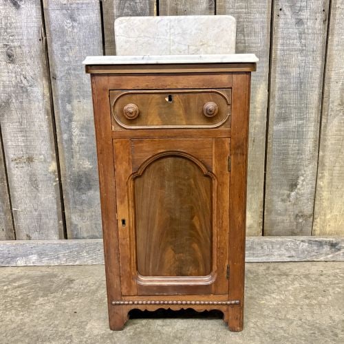 Antique Marble Top Walnut Bedside Cabinet With Marble Top 16"X17"X37": Antique Marble Top Walnut Bedside Cabinet With Marble Top 16"X17"X37" - NOT AVAILABLE FOR SHIPPING, PICK UP OR TRANSPORT ONLY