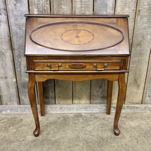 Drop Front Secretary Desk With Inlaid Oval Panel 16"X32"X42": Drop Front Secretary Desk With Inlaid Oval Panel 16"X32"X42" - NOT AVAILABLE FOR SHIPPING, PICK UP OR TRANSPORT ONLY
