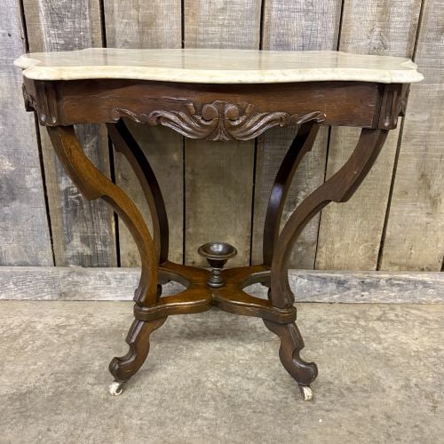 Antique Victorian Rococo Revival Turtle Top Parlor Table With Marble Top 23"X32"X29": Antique Victorian Rococo Revival Turtle Top Parlor Table With Marble Top 23"X32"X29" - NOT AVAILABLE FOR SHIPPING, PICK UP OR TRANSPORT ONLY