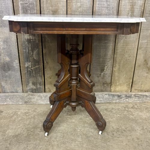Eastlake Victorian Marble Top Parlor Table - Lamp Table 21"X30"X30": Eastlake Victorian Marble Top Parlor Table - Lamp Table 21"X30"X30" - NOT AVAILABLE FOR SHIPPING, PICK UP OR TRANSPORT ONLY