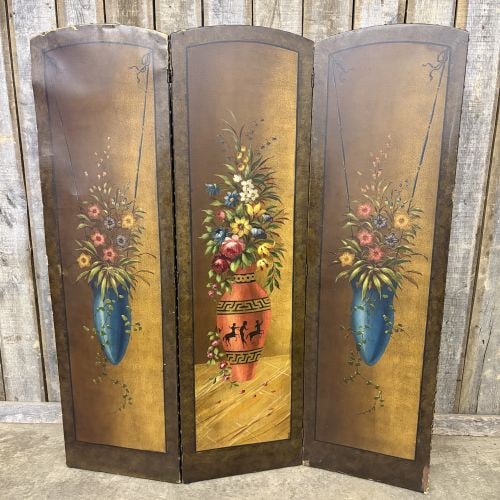 Vintage Three Panel Folding Screen - Room Divider With Floral Motifs (One Panel 20"X68.5"): Vintage Three Panel Folding Screen - Room Divider With Floral Motifs (One Panel 20"X68.5") - NOT AVAILABLE FOR SHIPPING, PICK UP OR TRANSPORT ONLY