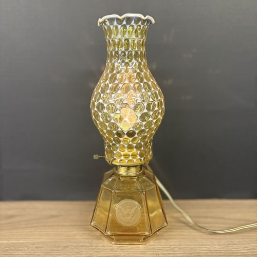 Vintage Fostoria Glass Amber Coin Coach Lamp - Mid Century. 5"X13.5": Vintage Fostoria Glass Amber Coin Coach Lamp - Mid Century. 5"X13.5"
