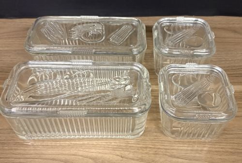 Set Of Vintage Glass Refrigerator Dishes C. 1940's 4"X8"X3.5": Set Of Vintage Glass Refrigerator Dishes C. 1940's 4"X8"X3.5"