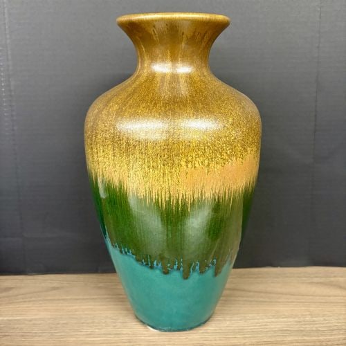 Decorative Ceramic Vase With Three Color Kiln Glaze 8"X16": Decorative Ceramic Vase With Three Color Kiln Glaze 8"X16"