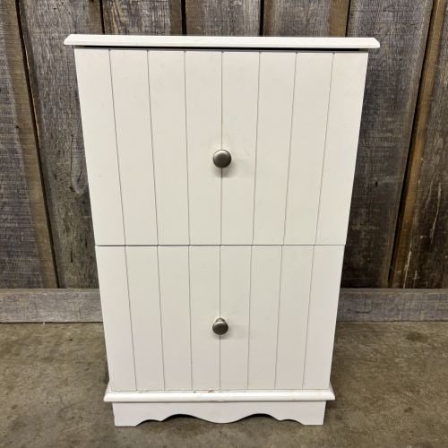 White Two Drawer File Cabinet 16"X19.5"X31": White Two Drawer File Cabinet 16"X19.5"X31" - NOT AVAILABLE FOR SHIPPING, PICK UP OR TRANSPORT ONLY