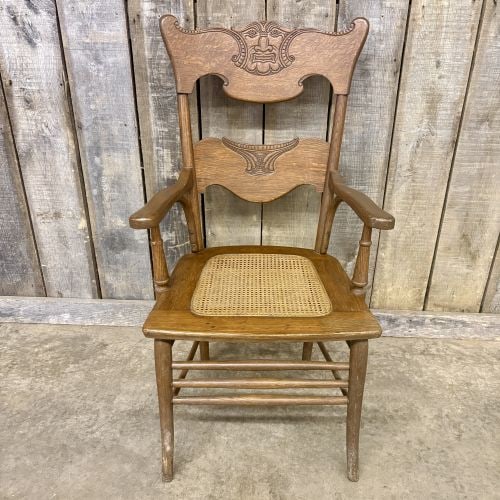 Antique Victorian Style Oak Chair With Green Man Style Carved Back And Cane Seat 22"X24"X41": Antique Victorian Style Oak Chair With Green Man Style Carved Back And Cane Seat 22"X24"X41" - NOT AVAILABLE FOR SHIPPING, PICK UP OR TRANSPORT ONLY