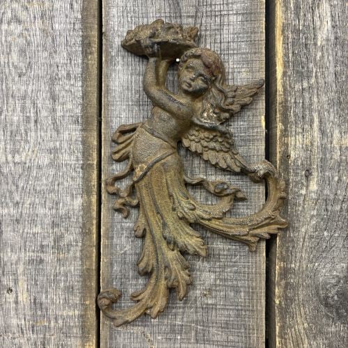 Vintage Cast Iron Angel Or Cherub Wall Hanging Decoration 8"X14": Vintage Cast Iron Angel Or Cherub Wall Hanging Decoration 8"X14" - NOT AVAILABLE FOR SHIPPING, PICK UP OR TRANSPORT ONLY