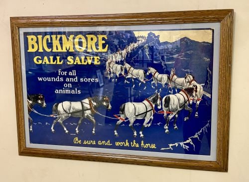 Vintage Cardboard Advertising Poster for Bickmore Gall Salve, a Veterinary Ointment Used to Treat: Vintage Cardboard Advertising Poster for Bickmore Gall Salve, a Veterinary Ointment Used to Treat Wounds and Sores on Animals, Specifically Horses - 26"x37"
