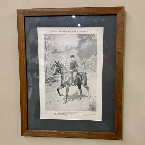 Framed Vintage Print Titled "Supplement to THE HORSE SHOW MONTHLY, December, 1899" depicting: Framed Vintage Print Titled "Supplement to THE HORSE SHOW MONTHLY, December, 1899" depicting "Queensberry" a Heavyweight Hunter Horse Riden by Mr. A. Wilson Armour - 12"x16"