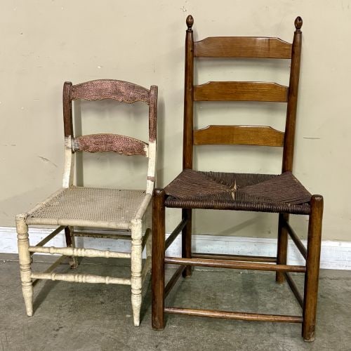 Two Antique Cane Bottom Chairs - 18"x14"x35" (1 of 4)