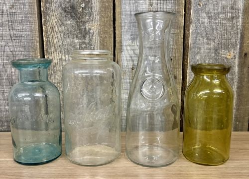 Lot of Four (4) Antique Glass Carafes and Jars - 4"x9", 4"x11" (1 of 4)
