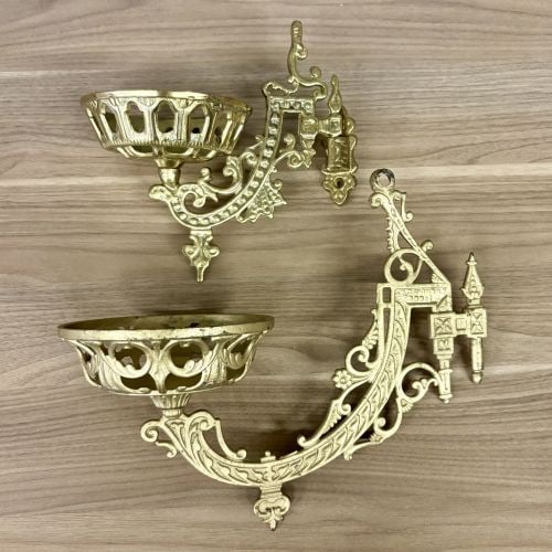 Vintage or Antique Victorian-style Cast Iron Wall Sconces, likely Produced by Bradley & Hubbard or: Vintage or Antique Victorian-style Cast Iron Wall Sconces, likely Produced by Bradley & Hubbard or in a Similar Style - 12"x10"x4"