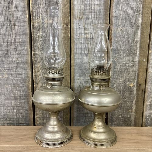 Two Vintage Rayo Aluminum Oil Lamps - 6"x20.5": Two Vintage Rayo Aluminum Oil Lamps - 6"x20.5"