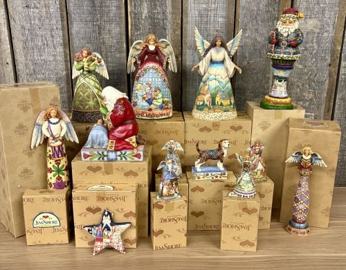 Large Collection of Jim Shore Heartwood Creek including figures such as holiday-themed angels, a: Large Collection of Jim Shore Heartwood Creek including figures such as holiday-themed angels, a nativity scene, a star ornament, dog figurine, Santa and Sleep Child and more - 6"x5"